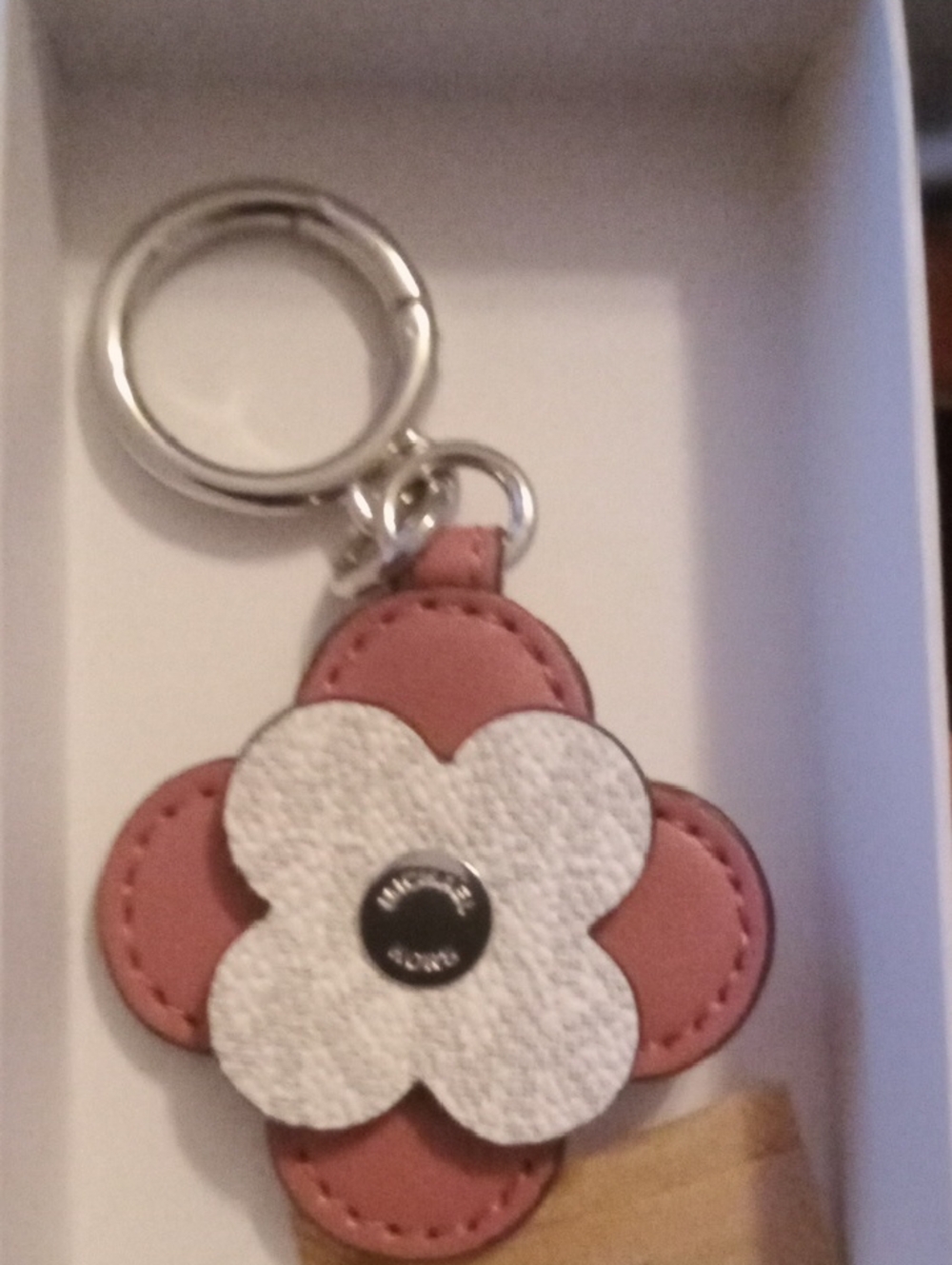 Michael Kors Leather Flower Keychain - Pink and White